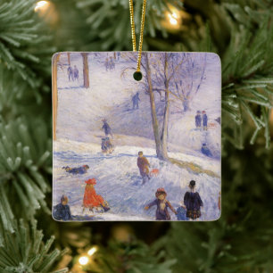 Ornamento De Cerâmica Natal vintage, Sledding, Central Park Glackens