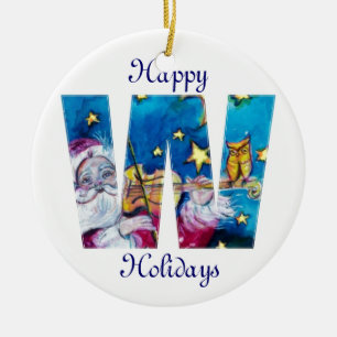 ORNAMENTO DE CERÂMICA NATAL W CARTA/MONOGRAMA DE PAPAIS NOEIS INSPIRADOS