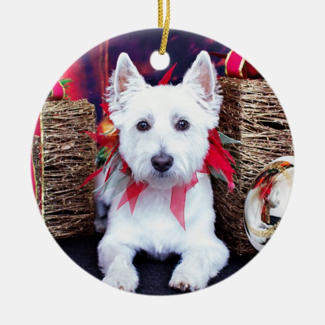 Ornamento De Cerâmica Natal - Westie - Bella (Frente)