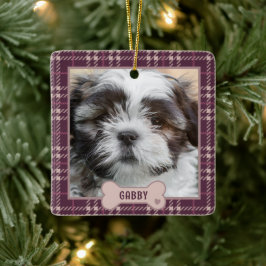 Ornamento De Cerâmica Natal Xadrez Rosa Bonito Personalizado para Pet