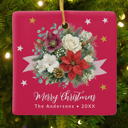 Ornamento De Cerâmica Natalina Floral Vermelha Elegante Festa de Natal