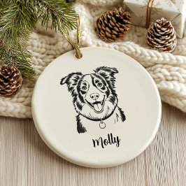 Ornamento De Cerâmica Natalina Personalizada de Cachorro Border Collie n