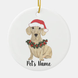Ornamento De Cerâmica Natalina Personalizada de Cachorro Dachshund Creme