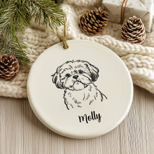 Ornamento De Cerâmica Natalina Personalizada de Cachorro Shih Tzu