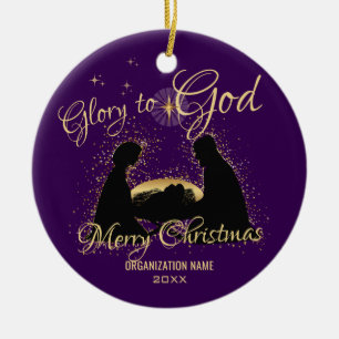 Ornamento De Cerâmica Natividade Manger Glória a Deus Roxo
