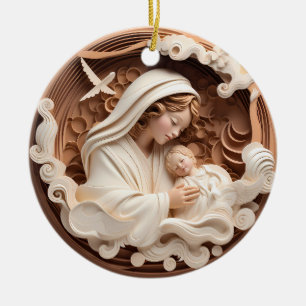 Ornamento De Cerâmica Natividade Mary e Baby Jesus 3d Parede madeira