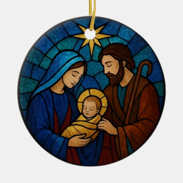 Ornamento De Cerâmica Nativity Scene Baby Jesus Manger Christmas (Frente)