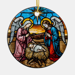 Ornamento De Cerâmica Nativity Scene Stained Glass
