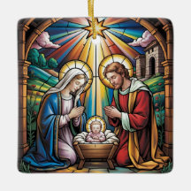Nativity Stained Glass Art – Holy Family Christmas