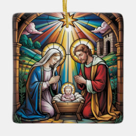 Ornamento De Cerâmica Nativity Stained Glass Art – Holy Family Christmas