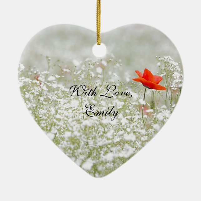 Ornamento De Cerâmica Natureza branca vermelha do prado da flor (Verso)