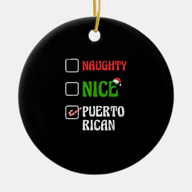 Ornamento De Cerâmica Naughty Nice Puertorican Santa Holiday Sweet (Frente)
