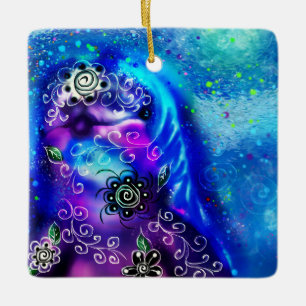 Ornamento De Cerâmica Náutica Costeira de Golfinho Azul Branco