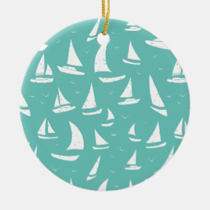 Ornamento De Cerâmica Nautical Boats Blue and White Personalized