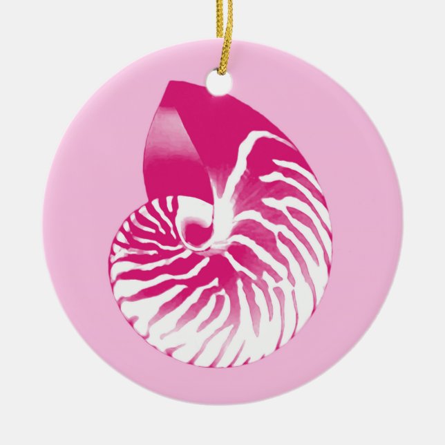 Ornamento De Cerâmica Nautilus - cor-de-rosa fuchsia e branco (Frente)