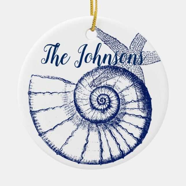 Ornamento De Cerâmica Nautilus Seashell e Starfish Marine Life Personali (Frente)