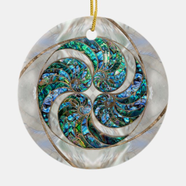 Ornamento De Cerâmica Nautilus Shell - Abalone e Pérola (Frente)