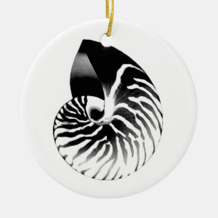 Ornamento De Cerâmica Nautilus shell - preto, cinza e branco