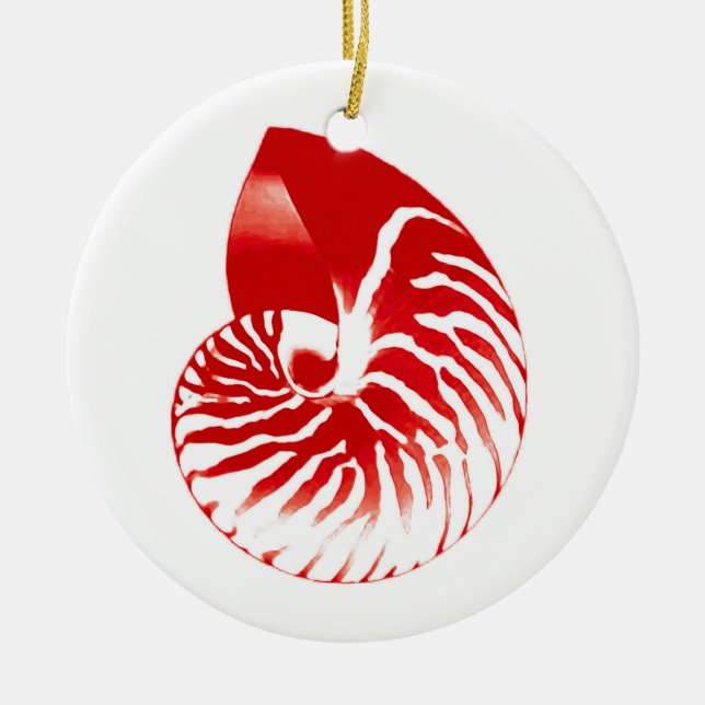 Ornamento De Cerâmica Nautilus shell - vermelho escuro e branco (Frente)