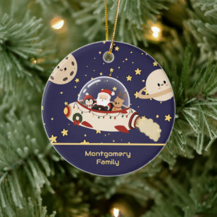 Ornamento De Cerâmica Nave Espacial do Papai Noel Natal Personalizado