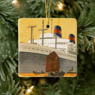 Ornamento De Cerâmica Navio de Cruzeiro Vintage para o Oriente com Barco