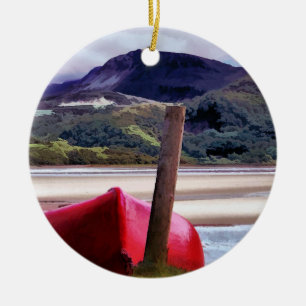 ORNAMENTO DE CERÂMICA NAVIO E PAISAGEM DE MONTANHA