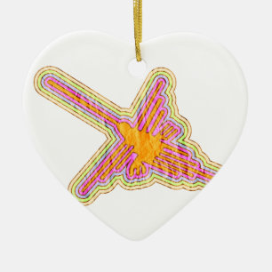 Ornamento De Cerâmica Nazca Lines Hummingbird com efeito de papel rugoso