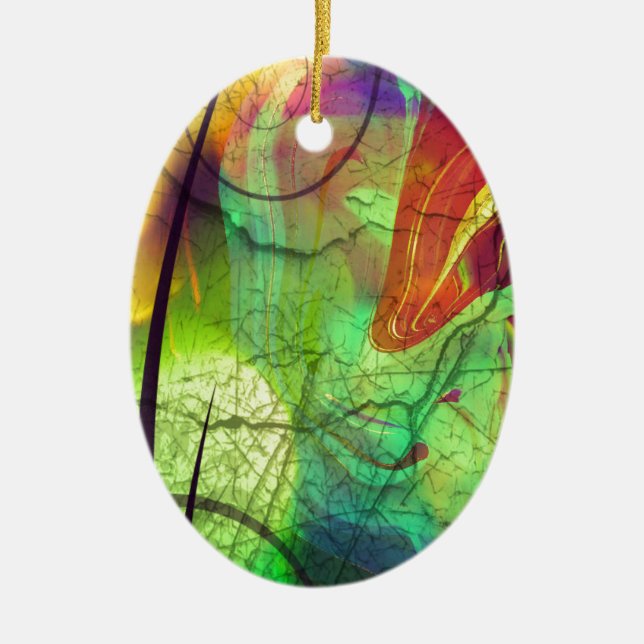 Ornamento De Cerâmica Nebulosa Pintada - Abstrato de Opal Fogo (Frente)