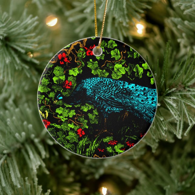 Ornamento De Cerâmica Neerlandês Art Nouveau Peacock e Butterfly (Árvore)