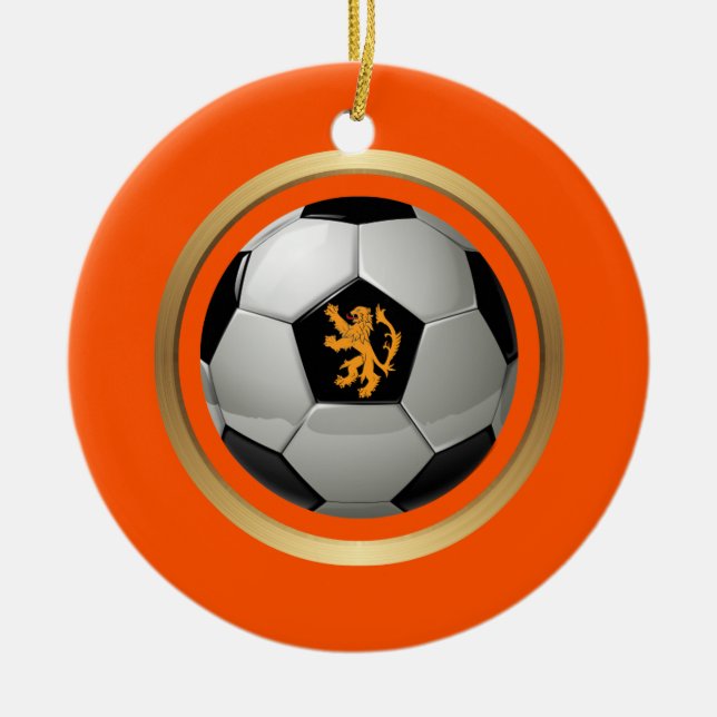 Ornamento De Cerâmica Neerlandês Soccer Ball, Leão Holandês Laranja (Frente)