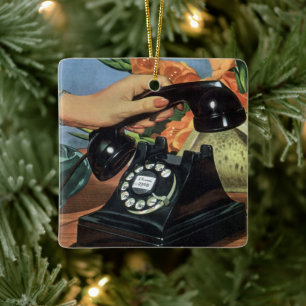 Ornamento De Cerâmica Negócios Vintage, Telefone Antigo com Discagem Rot