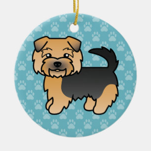 Ornamento De Cerâmica Negra E Tan Norfolk Terrier Cachorro Azul