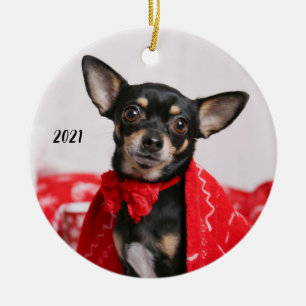 Ornamento De Cerâmica Negra Natal e Tan Chihuahua Puppy Cão