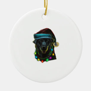 Ornamento De Cerâmica negro Cachorro Engraçado Natal Papai Noel acende á
