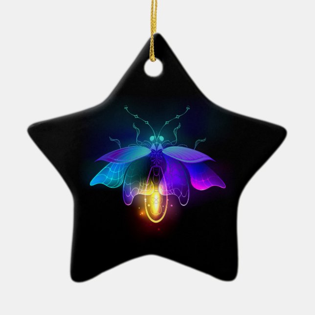 Ornamento De Cerâmica Neon Firefly a preto (Frente)