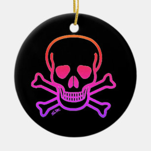 Ornamento De Cerâmica Neon Skull black round cerâmica ornamentação 2