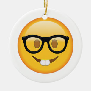 Ornamento De Cerâmica Nerd com Óculos - Emoji