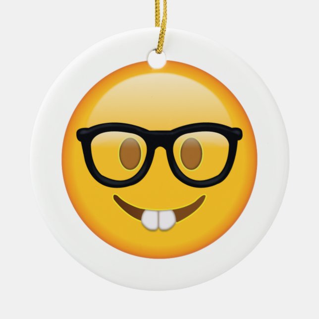 Ornamento De Cerâmica Nerd com Óculos - Emoji (Frente)