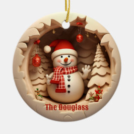 Ornamento De Cerâmica Neve 3D com Papai Noel