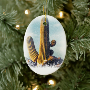 Ornamento De Cerâmica Neve caindo em Saguaro