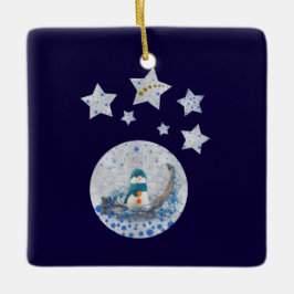 Ornamento De Cerâmica Neve, estrelas azuis brilhantes, estrelas douradas