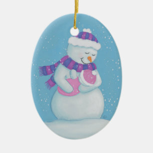 Ornamento De Cerâmica Neve, mãe e menina da neve