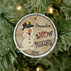 Ornamento De Cerâmica Neve Peeking Snowman