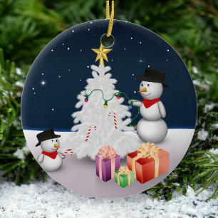 Ornamento De Cerâmica Neves Bonitos com Árvore de Natal