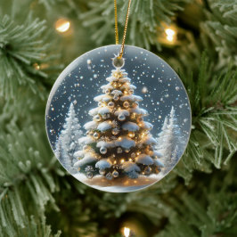 Ornamento De Cerâmica Neves com Árvore de Natal em Neve
