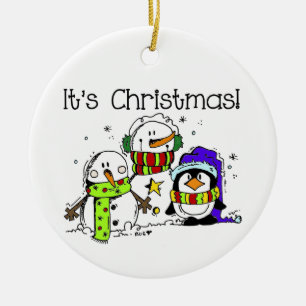 Ornamento De Cerâmica Neves e Pinguins É Natal