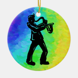 Ornamento De Cerâmica New York Boogie Nights Saxofone Rainbow