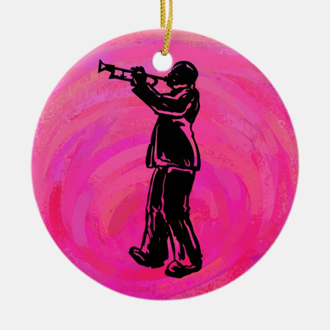 Ornamento De Cerâmica New York Boogie Nights Trumpet rosa quente (Frente)