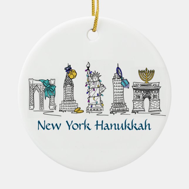 Ornamento De Cerâmica New York Hanukkah NYC Landmarks Jewish Holiday (Frente)