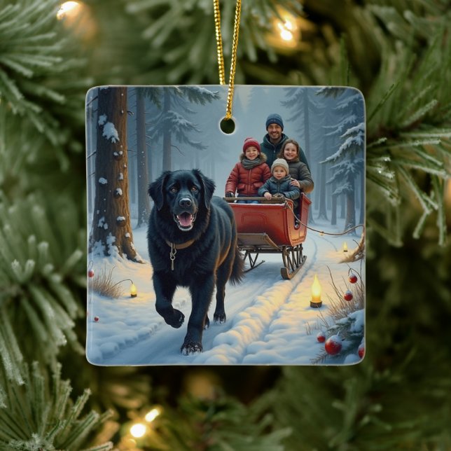 Ornamento De Cerâmica Newfoundland Dog Snowy Sleigh Ride Christmas (Árvore)